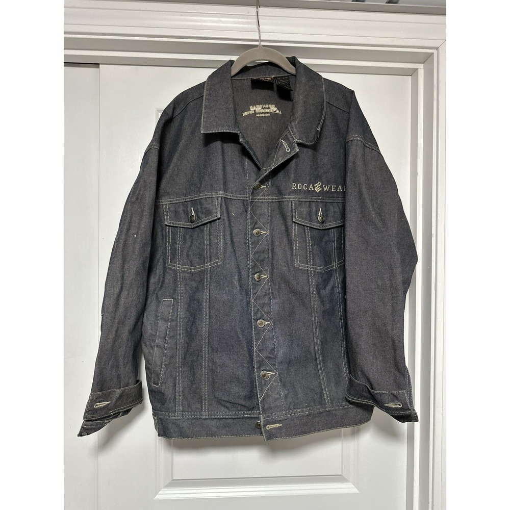 Rocawear, Mens Vintage Denim Jacket Y2K Hip Hop‎ Streetwear, dark denim wash, L